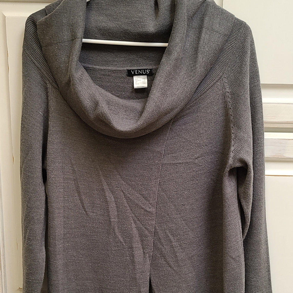 Venus, charcoal gray tunic..  Open front; two small pockets on each side.